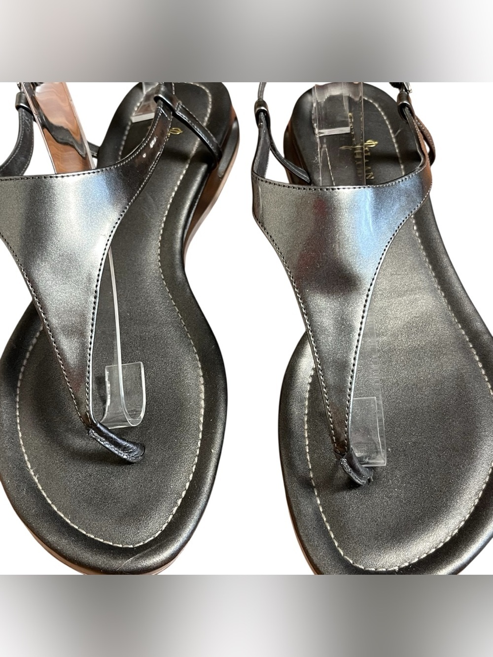 Cole Haan Nike Air Thong Sandals Metallic Pewter Leather Ankle Strap Comfort 9.5 - Picture 5 of 9